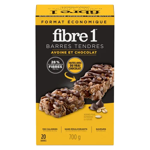 Vista 7 de Fibre 1 Barras de avena y chocolate masticables, 20 barras, 24.69 oz/24.7 onzas, (importadas de Canadá)
