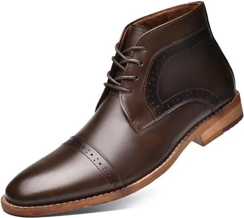 Vista 15 de Arkbird Botas Chukka para hombre, botines de cuero granulado con cordones de moda y comodidad casual Oxfords Marrón oscuro