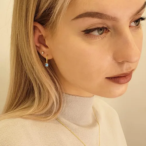 Vista 3 de OZEL Huggie Hoop Earrings with a Set of Cubic Zirconia Stones for Women 14k Yellow GoldWhite Gold PlatedCircularSemi-circularU-ShapeRound Square