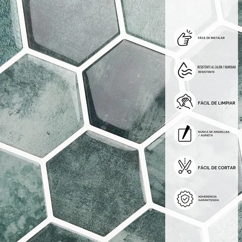 Vista 3 de 10 hojas de azulejos hexagonales autoadhesivos para salpicadero de cocina, nuevo diseño premium extra grueso 3D, azulejos de pared autoadhesivos