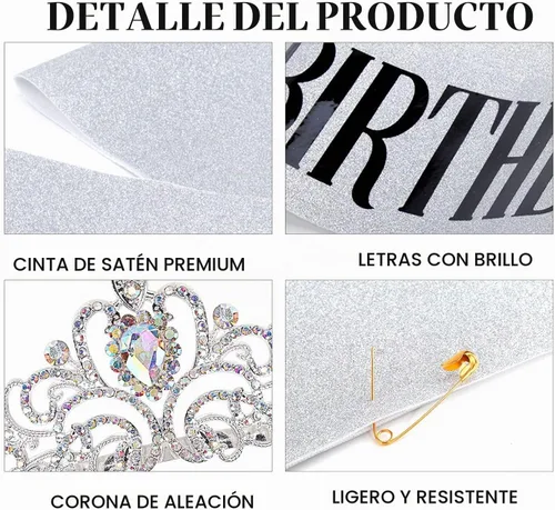 Vista 6 de COCIDE Kit de tiara y coronas plateadas de cumpleaños, tiara plateada, corona, banda, diadema de diamantes de imitación, banda con purpurina para 1
