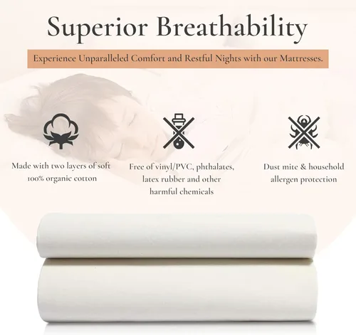 Vista 7 de Sleep & Beyond Protector de colchón impermeable 100% algodón orgánico, sueño saludable, protección contra ácaros, transpirable y flexible