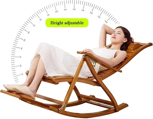 Vista 3 de Mecedora de bambú plegable de jardín para tumbonas de ancianos, silla de terraza con cojín, estable y ergonómica de madera, silla de jardín