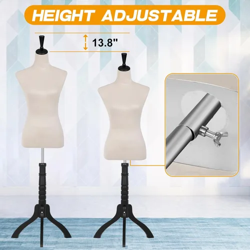 Vista 2 de BLKMTY Maniquí femenino con forma de torso para costura, maniquí de costura, altura del cuerpo, modelo de vestido de ropa ajustable con base