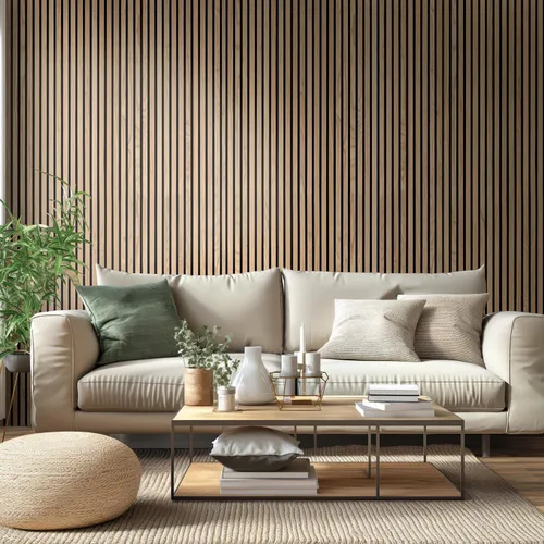 Vista 10 de Ackland - Panel de madera acústica SereniSlats Canvas Beige 94.5 x 9.5 Natural
