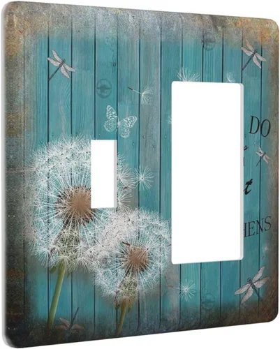 Vista 89 de Cubiertas Decorativas para Placas de Interruptor Diente de León Azul Rústico Citas Inspiradoras Casa de Campo Tablón de Madera Gris 1 Gang Cubierta