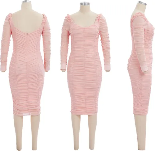 Vista 4 de Uni Clau Minivestido sexy de malla con cuello en V para mujer, de manga larga, transparente, para fiesta, noche, club, fruncido, entallado