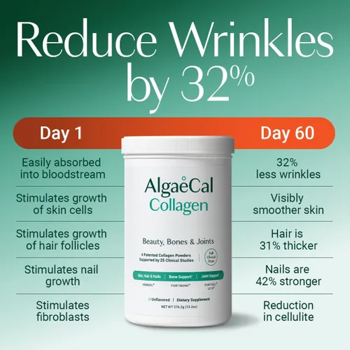 Vista 8 de ALGAECAL Colágeno - 4 péptidos clínicamente apoyados VERISOL®, FORTIGEL®, UC-II®, FORTIBONE®, colágeno en polvo, 3 paquetes de magnesio Relax™