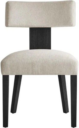 Vista 7 de Modway Nalani - Juego de 2 sillas de comedor sin brazos en tejido jaspeado negro marfil, sillas auxiliares contemporáneas con patas de madera