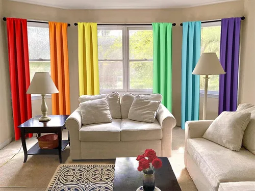 Vista 4 de THOOO Cortinas opacas de arcoíris de 6 paneles para dormitorio y sala de estar, 54 pulgadas de largo, oscurecimiento de habitación, bolsillo