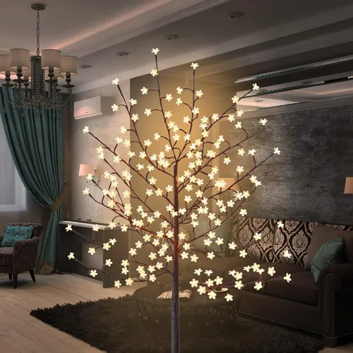 Vista 7 de FUCHSUN - Luz de árbol de cerezo de 6 pies, 200 luces LED, árbol artificial con 8 modos de iluminación para decoración del hogar, interior y Blanco