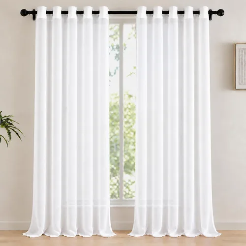 Vista 38 de Deconovo Cortinas traslúcidas filtrantes de luz de 96 in de largo para sala Beige/Flor de vid/Ojal