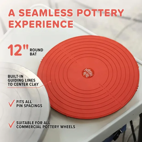 Vista 4 de Pottery Head Bates de cerámica para rueda de cerámica – 1 bate de rueda de cerámica redondo de 12 pulgadas con líneas de guía – Herramientas