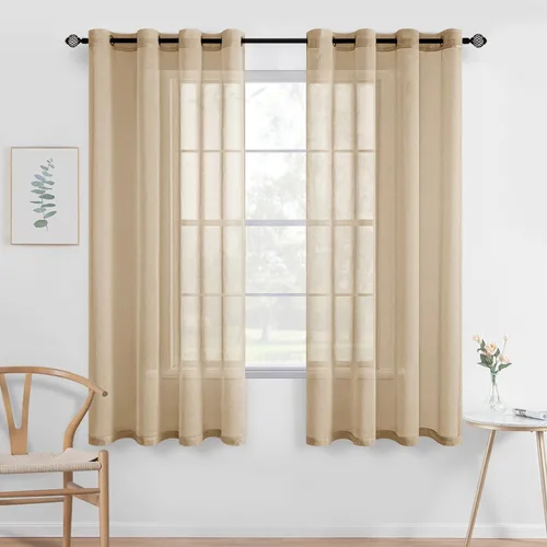 Vista 38 de MIULEE 2 paneles de cortinas semitransparentes beige para ventana, elegantes con ojales en la parte superior, cortinas de gasa