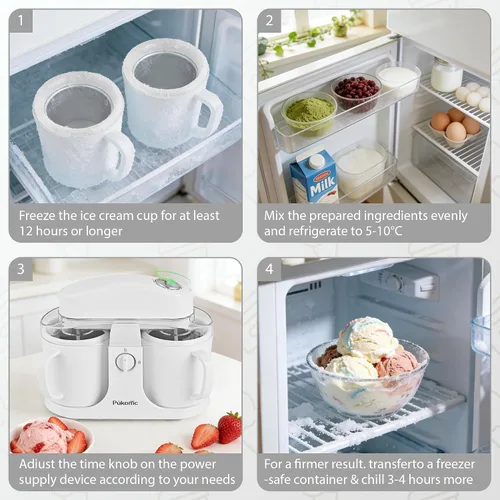 Vista 3 de Pukomc Máquina para hacer helados para uso doméstico, con dos cuencos de helado, operación simple y fácil de limpiar, color blanco
