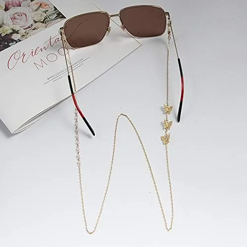 Vista 3 de Soporte de máscara de cadena de gafas de moda con pera y mariposa