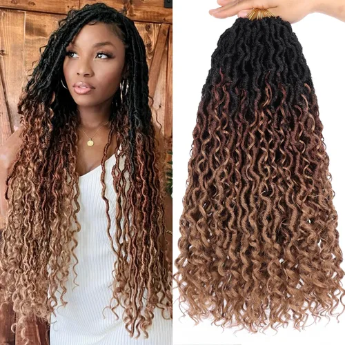 Vista 21 de Goddess Locs - 8 paquetes de cabello de ganchillo Goddess Locs de 10 pulgadas, pelo corto de imitación de ganchillo con rizos pre-enrollados