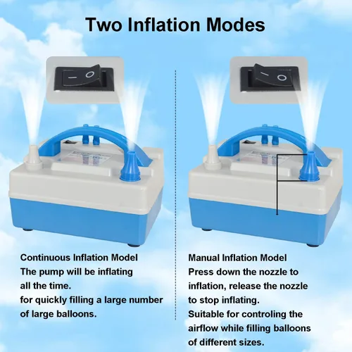 Vista 5 de Bomba eléctrica de globos, inflador/soplador eléctrico portátil de doble boquilla con extensión de manguera multiusos, para decoración de fiestas