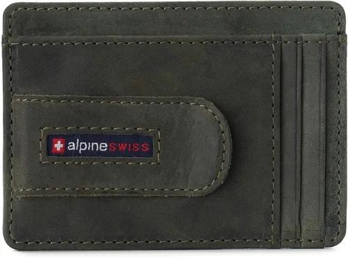 Vista 6 de Alpine Swiss Dermot - Cartera de cuero con clip de dinero para hombre, con bolsillo frontal, viene en caja de regalo