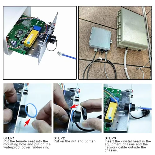 Vista 6 de RJ45 CAT6 Montaje en panel Conector impermeable blindado Cat5/5e/6 hembra a hembra 8P8C Ethernet LAN Acoplador de cable Adaptador de doble cabezal