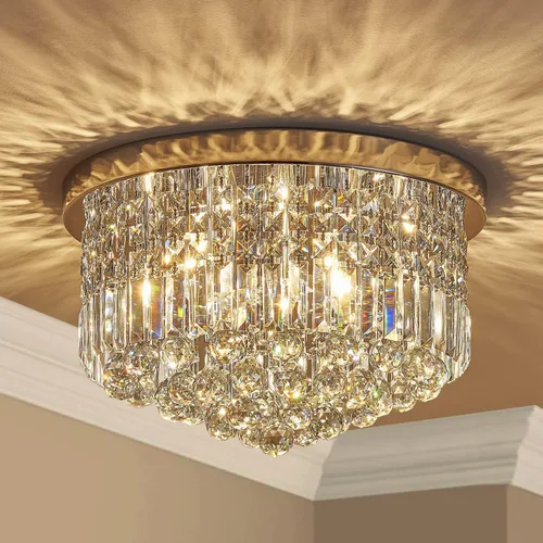 Vista 2 de Saint Mossi - Lámpara de araña de cristal K9 moderna de 9 luces, montaje empotrado, perfecto para comedor, baño, dormitorio, base de bombilla E12
