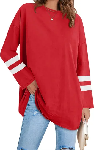 Vista 7 de Fisoew Camisetas de manga larga para mujer, holgadas, casuales, con cuello redondo, blusa suave