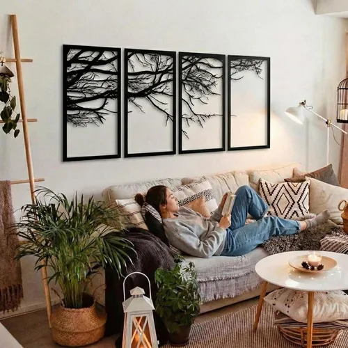 Vista 3 de DEKADRON Arte de pared de metal, árbol de la vida, 4 piezas, letrero de árbol, decoración de pared, decoración de interiores, regalo de inauguración