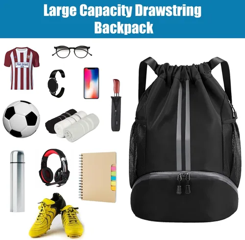 Vista 2 de Bolsa de fútbol deportiva con cordón, mochila de gimnasio para hombres y mujeres, con compartimento para pelotas y zapatos, mochila de fútbol