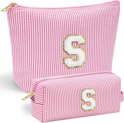 Vista 122 de YOOLIFE Regalos del Día de la Madre para Mujeres, Bolsa de Maquillaje con Iniciales, Bolsa de Maquillaje para Viaje, Bolsa de Maquillaje Negro