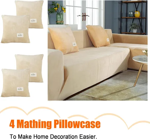 Vista 6 de Fundas de sofá modulares en forma de L, 2 fundas elásticas antideslizantes para sofá de 3 + 3 plazas, funda de sofá con fundas de almohada