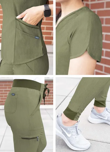 Vista 5 de Adar Pro - Conjunto médico moderno para mujer - Camiseta médica moderna con cuello en V y pantalón médico, pantalón de yoga
