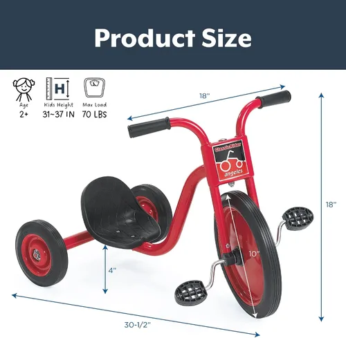 Vista 3 de [Usado] ClassicRider - Empujador de pedales de 10" LT Big Wheel Toddler Tricycle with 4" Tall Seat & Spokeless Tires, Rust-Resistant Kids Bike for
