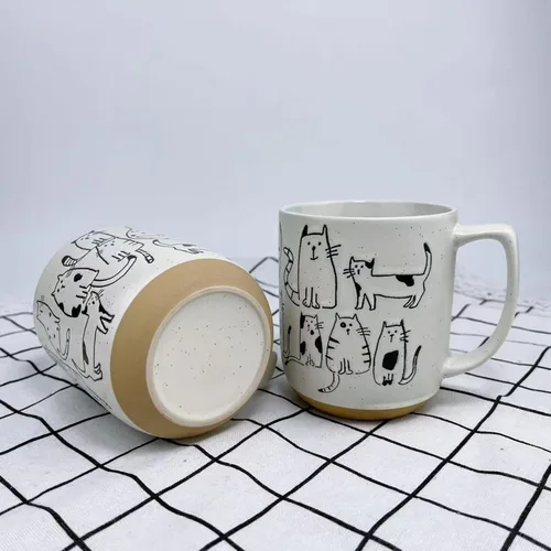 Vista 6 de Taza de cerámica con gatos de dibujos animados en blanco y gris con asa, taza de café de 550ml/18.6oz. Linda, divertida y novedosa taza vintage