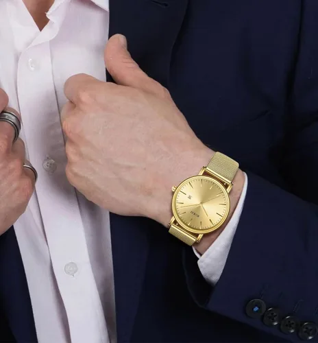 Vista 5 de BUREI - Reloj de pulsera analógico para hombre con fecha, extensible de malla de acero inoxidable
