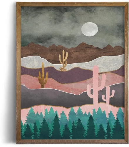 Vista 3 de Decoración de pared de cactus del suroeste, arte de pared del desierto, decoración de baño de naturaleza gris y rosa, póster de montaña texturizado