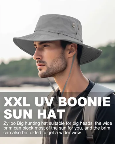 Vista 6 de Zylioo XXL - Sombrero de sol de gran tamaño UV Boonie, sombreros de pesca transpirables de secado rápido, repelentes al agua, sombreros de verano