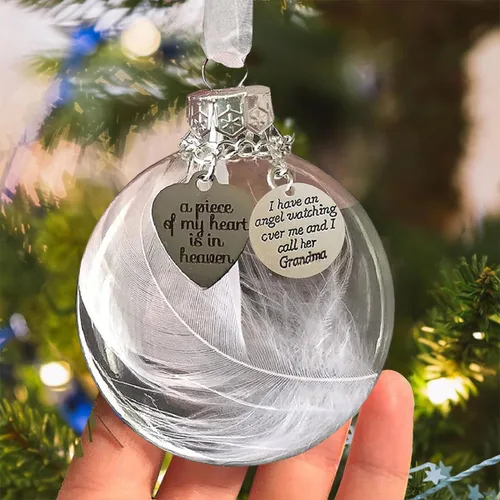 Vista 10 de Adornos conmemorativos para papá, bola de plumas transparente de Navidad - Una parte de mi corazón está en el cielo, regalo de condolencias por