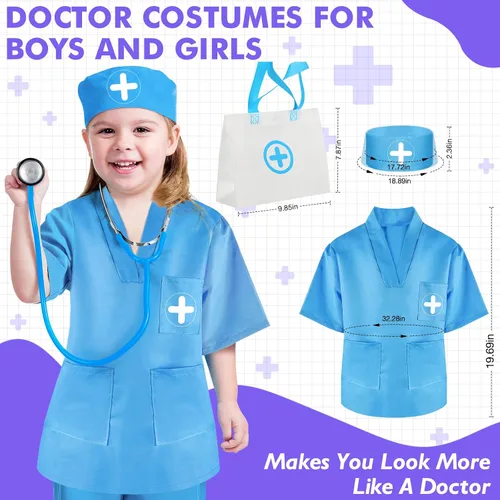 Vista 4 de IVENRXIU Kit de médico para niños, 17 piezas de juego médico con bolsa y disfraz para niños pequeños de 3 a 5 años, juguetes de juego de simulación