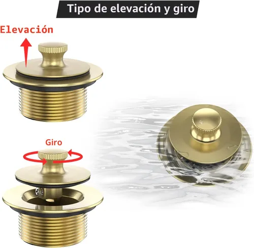Vista 7 de Conjunto de conversión de kit de montaje de drenaje de bañera dorado cepillado, kit de reemplazo de drenaje de bañera con elevación y giro, todo