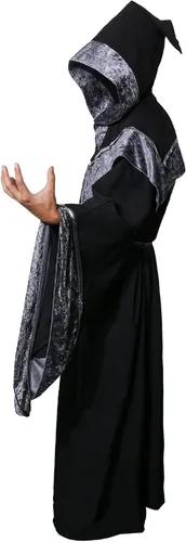 Vista 2 de Bata de hechicero místico oscuro medieval para hombre, disfraz de Halloween, capa con capucha para cosplay
