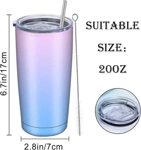 Vista 4 de Vaso personalizado con nombres de imagen, tapa y pajita, taza de café personalizada de 20 onzas, vasos aislados personalizados de acero inoxidable