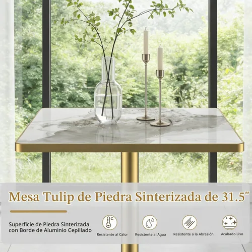 Vista 6 de SSLine - Mesa de comedor cuadrada de piedra sinterizada para 2, mesa
