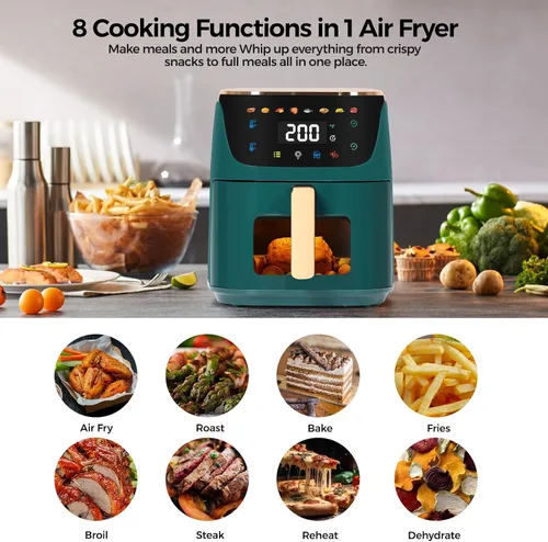 Vista 4 de Panana - Freidora de aire grande de 8QT compacta, freidora de 8 menús preestablecidos, control digital de un solo toque, pantalla táctil, apta