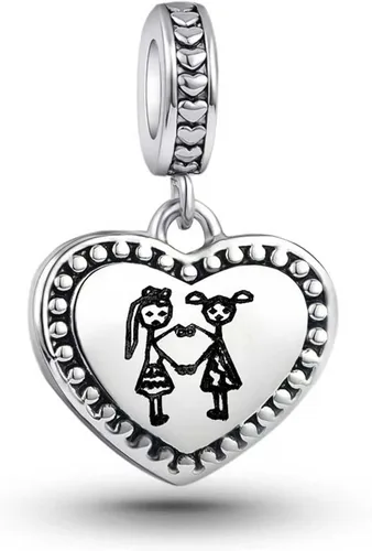 Vista 3 de Abalorios colgantes de corazón de hermana amor compatibles con pulsera Pandora, collar, joyería de cumpleaños para mujeres