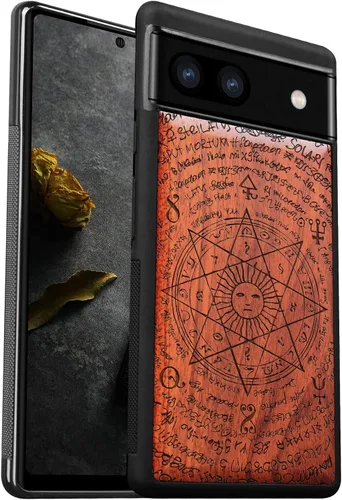 Vista 11 de Carveit Funda de madera para Pixel 6a 2022 [madera natural y TPU suave negro] a prueba de golpes, funda de madera única compatible con Google Pixel