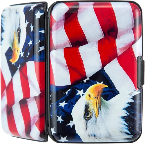 Vista 3 de Kaabao Aluminum Wallet RFID Blocking Slim Metal Business ID Credit Card Holder Hard Case (Bald Eagle on American Flag)