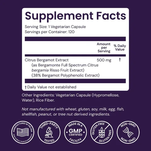 Vista 3 de Healthy Origins Bergamota Cítrica Bergamonte 500 mg, 120 Cápsulas Vegetales