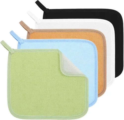 Vista 20 de Tatuo 5 paños exfoliantes para el rostro y el cuerpo, tejido de toalla para el baño, exfoliante, masaje, paño de baño para mujeres y hombres, 10.63