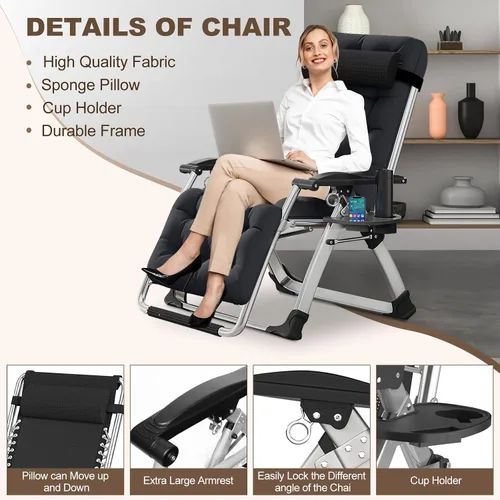 Vista 8 de DoCred - Silla reclinable plegable cómoda para dormitorio y sala de estar, silla de patio con cojín extraíble para interiores y exteriores