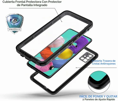 Vista 3 de Lanhiem Funda para Samsung Galaxy A51, IP68 impermeable a prueba de polvo con protector de pantalla integrado, funda protectora de cuerpo completo